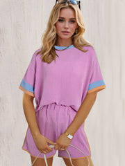 OH Texture Round Neck Half Sleeve Top and Shorts Set