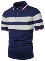 Men's Short Sleeve Color Block Knit Polo Shirt