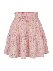 Ladies High Waist Ruffled Floral Printed A-Line Skirt