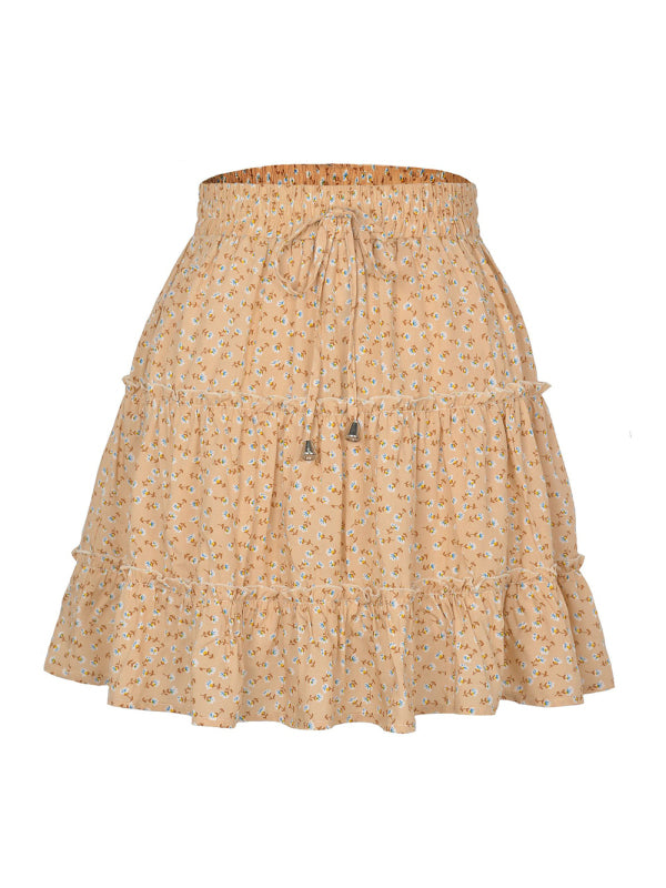 Ladies High Waist Ruffled Floral Printed A-Line Skirt