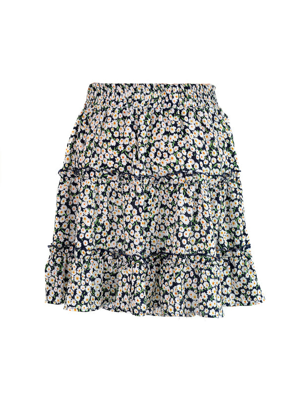 Ladies High Waist Ruffled Floral Printed A-Line Skirt