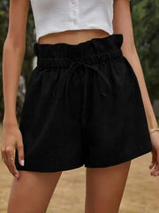 Women's Solid Color High Waist Lace Up Loose Wide Leg Shorts