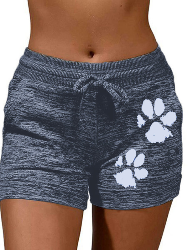 Women's printed bottoming quick-drying shorts yoga pants casual sports waist elastic shorts