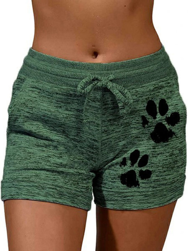 Women's printed bottoming quick-drying shorts yoga pants casual sports waist elastic shorts