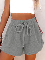 Lace-Up Casual Pocket Solid Color Shorts Ladies Sweat Shorts