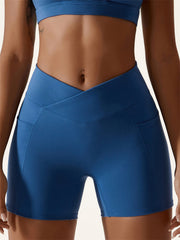 Women's Naked Hip Pocket Crossover Waist Leggings Sports Shorts